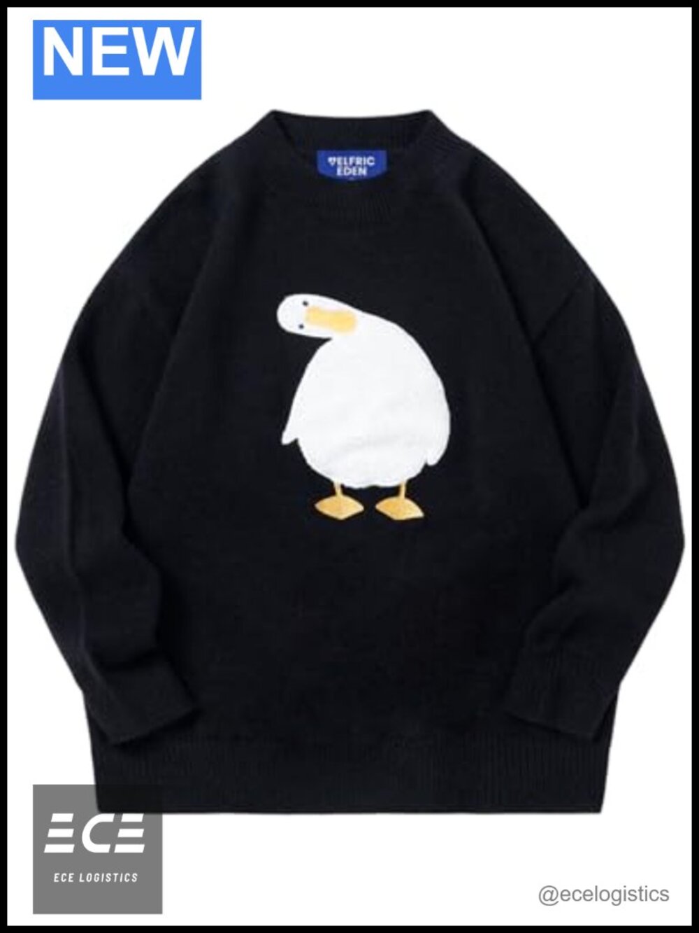 Oversized Duck Graphic Knit Sweater Crewneck Pullover Streetwear